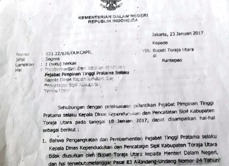 Ditegur Kemendagri, Begini Kata Bupati Torut