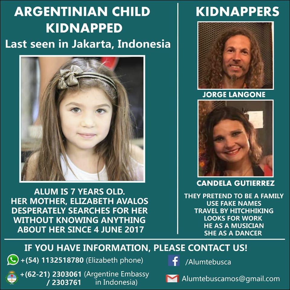 Poster Alum, bocah Argentina yang diduga hilang di Indonesia (foto: Istimewa).