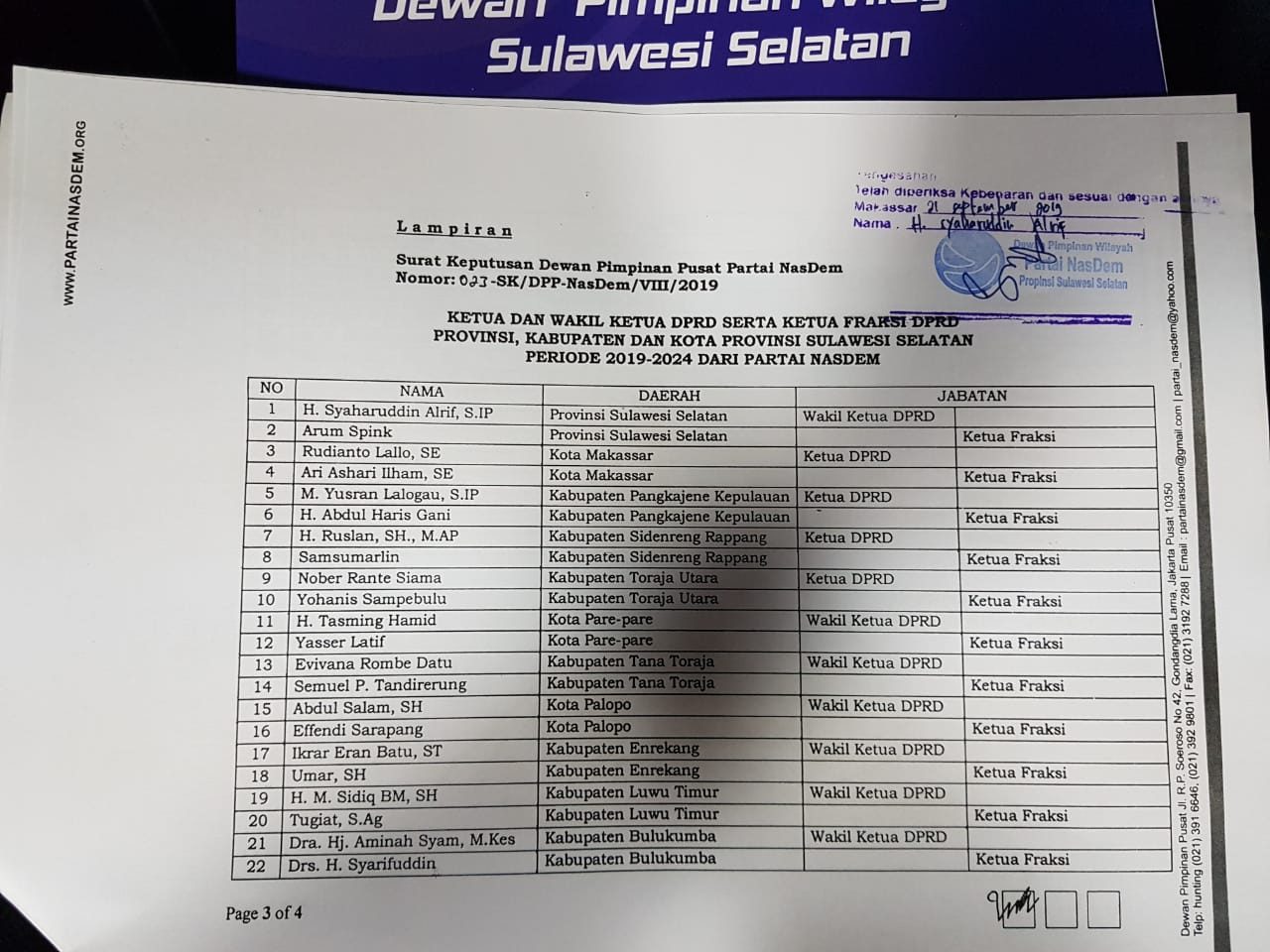 DPW Nasdem Sulsel Serahkan SK
