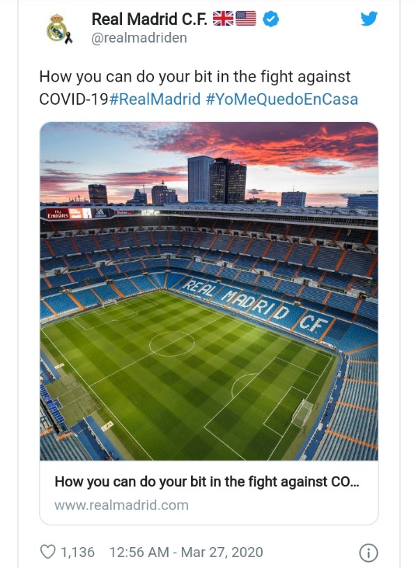 Real Madrid Bakal Jadikan Markasnya Untuk ‘Perangi’ Corona