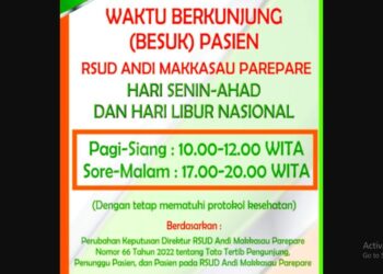Perhatian Bagi Pengunjang RSUD Andi Makkasau Parepare, Ini Jam Besuk Terbaru