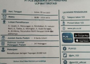 Pemeliharaan Jaringan, PLN UP3 Parepare ULP Mattirotasi Sebar Pengumuman