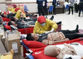 Suasana donor darah di Aula Kanwil Kemenkumham Sulsel, Jumat (29/7/2022)