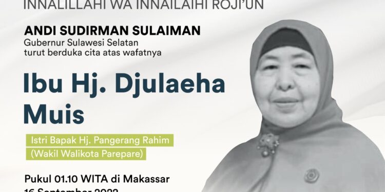 Istri Wakil Wali Kota Parepare Berpulang, Gubernur Sulsel Berduka Cita