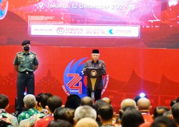 Wapres RI, Ma'ruf Amin dalam Puncak Peringatan Hari Hak Asasi Manusia (HAM) tahun 2022 di The Sultan Hotel dan Residence Jakarta, Senin (12/12/2022).