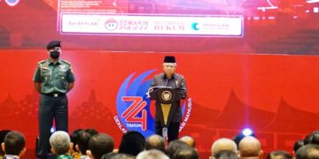 Wapres RI, Ma'ruf Amin dalam Puncak Peringatan Hari Hak Asasi Manusia (HAM) tahun 2022 di The Sultan Hotel dan Residence Jakarta, Senin (12/12/2022).