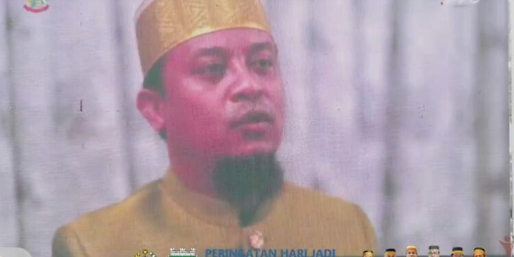 Gubernur Sulsel, Andi Sudirman Sulaiman memberikan sambutan secara virtual dalam Hari Jadi ke-63 Kabupaten Pinrang, Ahad (19/2/2023)