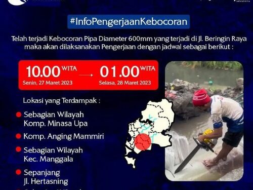 Ada Kebocoran, Perumda Air Minum Makassar Hentikan Supplay Air di Lokasi Ini
