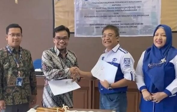 Perumda Air Minum Kota Makassar melakukan penandatanganan perjanjian kerja sama dengan PT. Bank Tabungan Negara (Persero), TBK, Kantor Cabang Syariah Makassar, Selasa (23/5/2023)