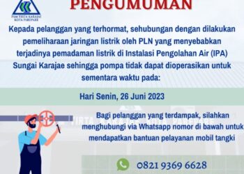Pemeliharaan Listrik PLN, PAM Tirta Karajae Umumkan Adanya Gangguan
