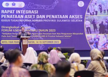Penjabat Gubernur Sulawesi Selatan  Bahtiar Baharuddin, menghadiri Rapat Integrasi Penataan Aset dan Penataan Akses Gugus Tugas Reforma Agraria (GTRA), Kamis (14/9/2023) di Hotel Four Point by Sheraton Makassar