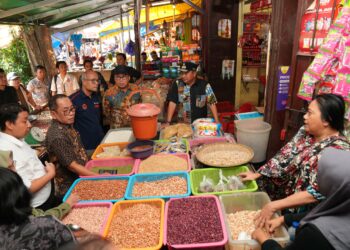 Pj Gubernur Sulsel, Bahtiar Baharuddin memantau harga pasar beberapa waktu lalu. (Foto: Humas Pemprov Sulsel)