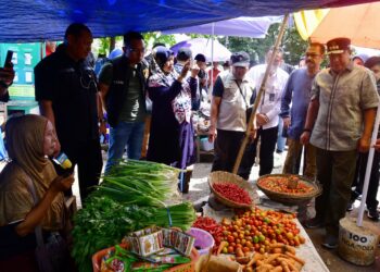 Penjabat Gubernur Sulsel, Bahtiar Baharuddin,melakukan peninjauan stok pangan di Pasar Minasa Maupa, Sungguminasa, Kabupaten Gowa, Selasa, (12/3/2024). (Foto: Humas Pemprov sulsel)