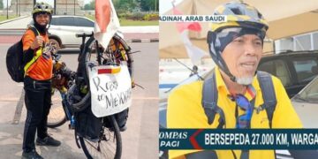 Sayudi Prastopo tempuh pesepeda Indonesia yang gowes hingga madinah untuk umroh usai gagal laksanakan haji. (Kolase Pijarnews.com)