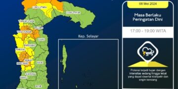 Sore hingga Malam Daerah di Sulsel Ini Terdampak Hujan Deras dan Disertai Kilat