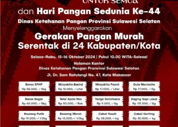 Peringati 355 Tahun Sulsel, Dinas Ketapang Gelar Gerakan Pangan Murah Serentak di 24 Kabupaten/Kota