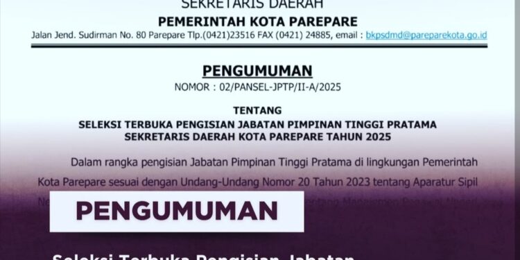 Pemkot Parepare Umumkan Seleksi Calon Sekda, Ini Syaratnya