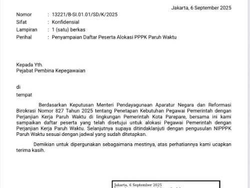 Pemkot Parepare Terima 1020 Alokasi PPPK Paruh Waktu Tahun 2025, Wali Kota Siap Dukung Penuh