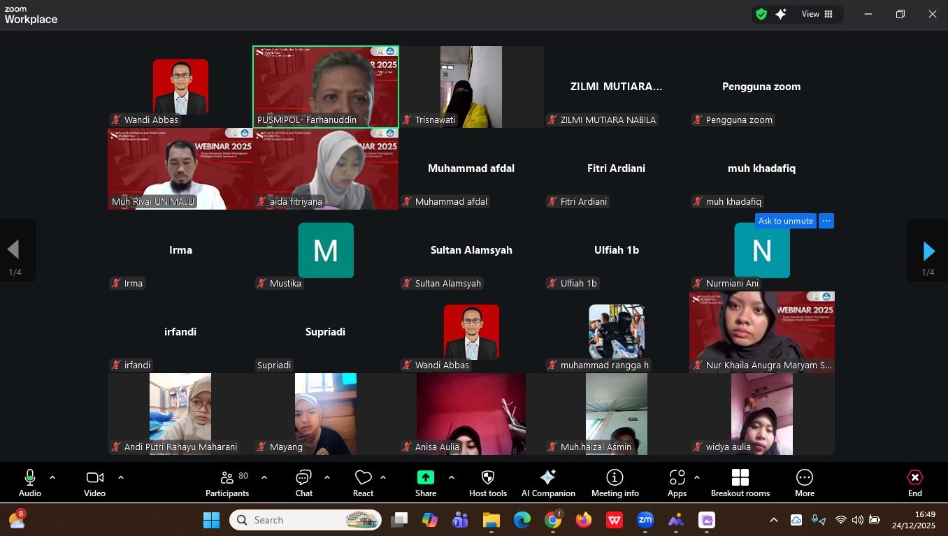 Webinar PUSMIPOL Unsulbar : Peran Penting Gen-Z Memajukan Demokrasi di Era Digital Webinar PUSMIPOL Unsulbar : Peran Penting Gen-Z Memajukan Demokrasi di Era Digital